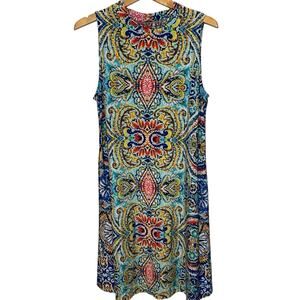 Tiana B Dress Women's Size 14 Sleeveless Jersey Colorful 70's Sunshine Paisley